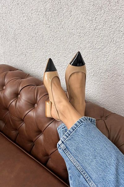 STRASWANS Wanda Women's Heeled Patent Leather Shoes Tan-Black