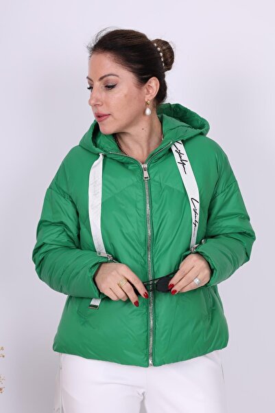 MİSLİNA BUTİK Kapişonlu İthal Yeşil Şişme Mont