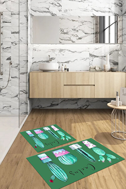 Napoli Home Set de covoraș de baie cu model de cactus, imprimat digital, lava...
