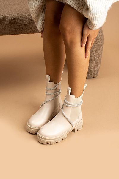 ShoeTek Fausta Γυναικείες Μπότες & Μποτάκια με τυλιγμένες πέτρες Μπεζ δέρμα