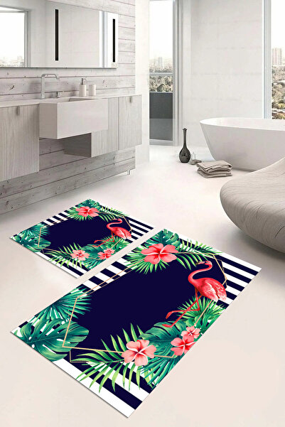 Napoli Home Set de toaletă pentru covoraș de baie cu model flamingo colorat, ...