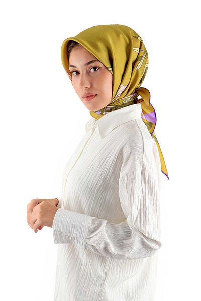 Bursa İpek Μεταξωτό μαντήλι Acid Green Çağla Pattern Twill