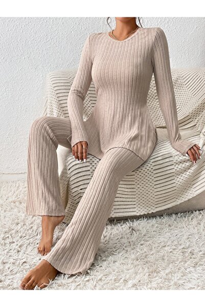 BELLA NOTTE Pamuklu Fitilli Yırtmaç Detaylı Uzun Pijama Takımı