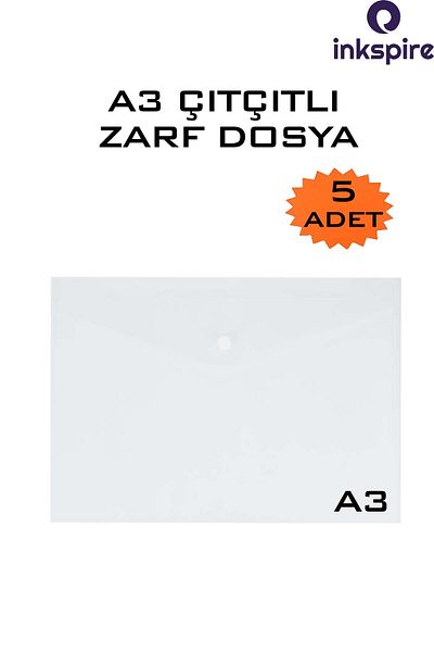 inkspire Large Size 5 Pieces Envelope File - Transparent with Snap Fasteners, Transparent with Button A3 Paperwork