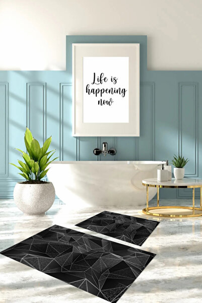 Napoli Home Set de covoraș de baie cu model geometric lavabil imprimat digital