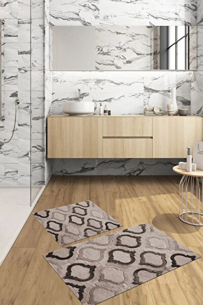 Napoli Home Σετ τουαλέτας με ψηφιακή εκτύπωση, αντιολισθητική βάση, μοντέλο κούπας, χαλάκι μπάνιου