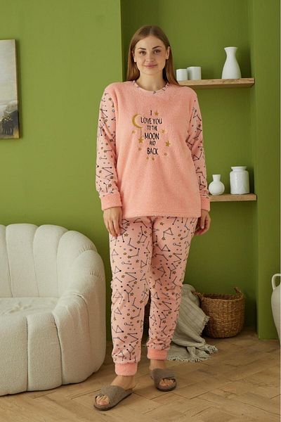 PİJAMOOD Pijamood 60022 Salmon Oversize Women's Fleece Pajama Set
