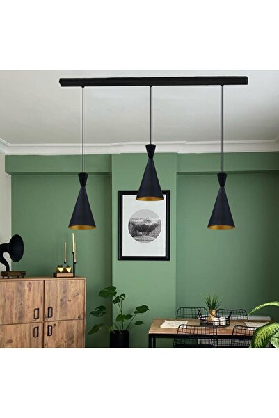 Bamyum Üçlü Siyah Ince Sarkıt Lamba Yemek Masası Oturma Odası Mutfak Salon Otel Showroom Ev Hediyesi