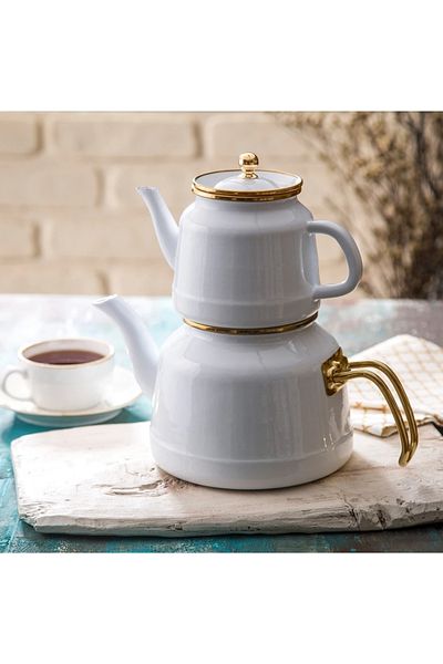 AHİR TİCARET Roomy Enamel Luxury Induction Base Teapot Set