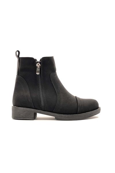 Kids Club Shoes Ayakdaş 3250 Γυναικείες μπότες με διπλό φερμουάρ, επίπεδη σόλα ΜΑΥΡΟ