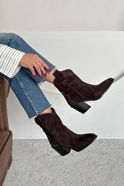 STRASWANS Jenson Women's Genuine Leather Suede Heeled Leather Boots Brown