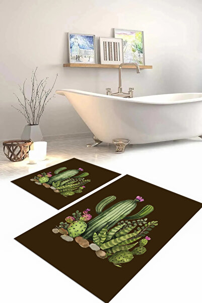 Napoli Home Σετ τουαλέτας με ψηφιακή εκτύπωση, αντιολισθητική βάση, με σχέδιο κάκτου