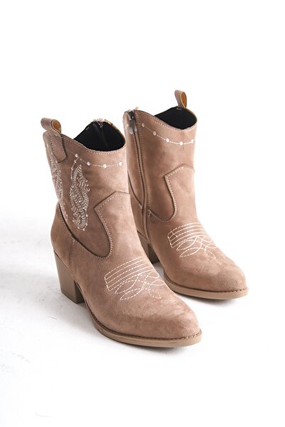 Bak Store Mink Suede Embroidered Zippered Western Cowboy Women's Boots