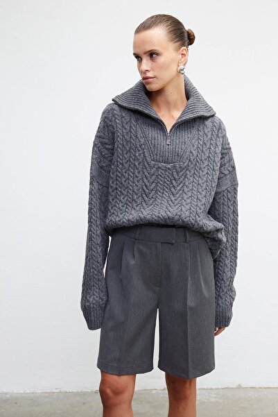 VATKALI Pulover din tricot cu fermoar pe gât