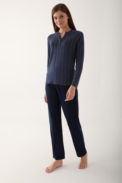 Arnetta Navy Blue Color Women's Long Sleeve Pajama Set