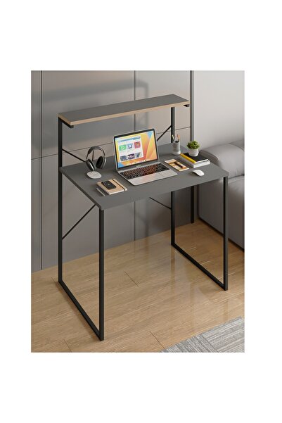 eportatif Raflı Çalışma Masası 60x90 Ofis Masası Ders Masası Çok Amaçlı Çalışma Masası Füme 1450