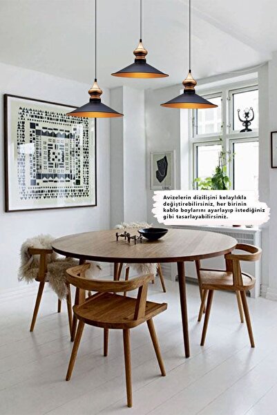 Bamyum Salon Siyah Üçlü Avize Yemek Masası Oturma Odası Toplantı Masası Mağaza Showroom Avizeleri