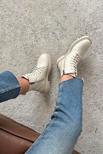 STRASWANS Virgina Kadın Hakiki Deri Postal Bot Bej