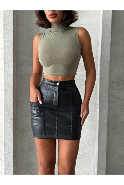 prova Δερμάτινη υφαντή φούστα με λεπτομέρεια τσέπης - MISSET24401