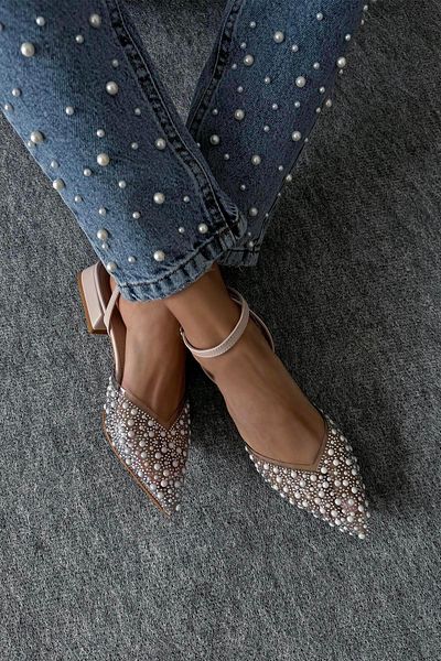 STRASWANS Marisa Women's Stone Detail Transparent Heeled Shoes Beige