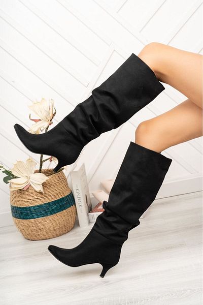 ELLOLİTA LUXURY SHOES SYT-2001 Μαύρες καστόρινες μπότες με λεπτό τακούνι καθημερινά