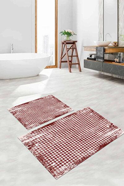 Napoli Home Set de toaletă cu covoraș de baie cu model pătrat lavabil imprima...