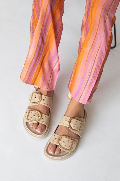 STRASWANS Papuci Pella Beige Suede Daily Comfort - Drop Detailed