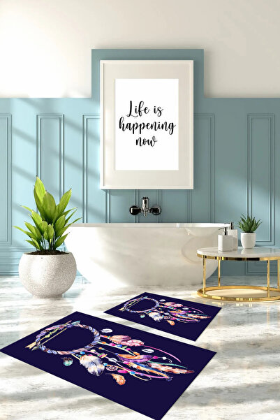 Napoli Home Set de scaune pentru toaletă cu covoraș de baie cu model de pene ...