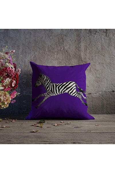 Lia Store غطاء وسادة مزخرف مزدوج الجوانب باللون الأرجواني بنمط الحمار الوحشي