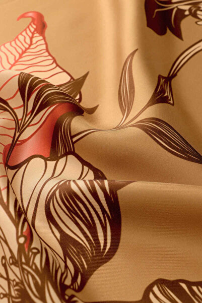 Bursa İpek Tan Cascade Pattern Twill Silk Scarf