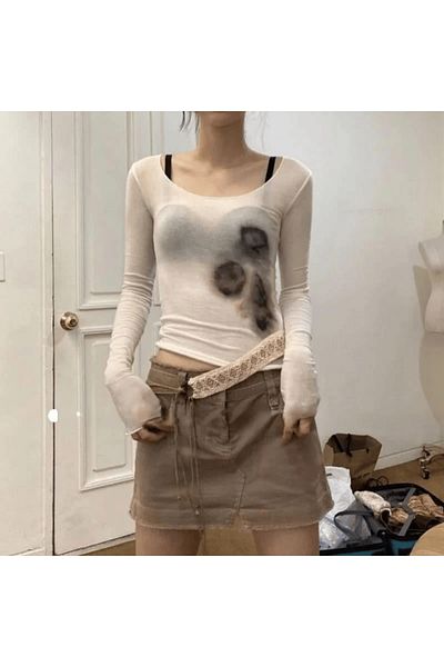 Gofeel Ecru Blur Eyes Ολόσωμο Μακρυμάνικο Crop