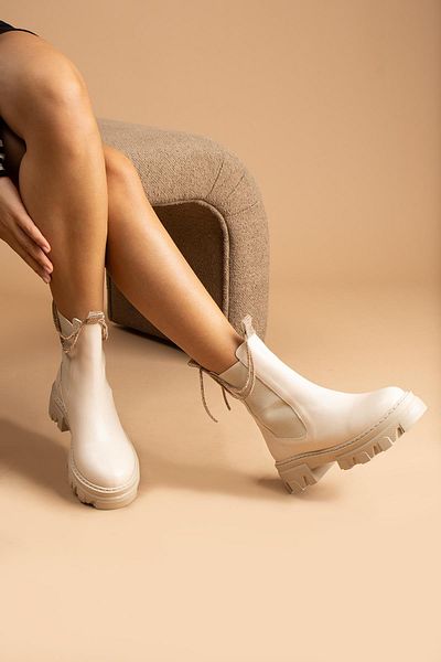 ShoeTek Loya Γυναικείες Μπότες & Μποτάκια Πλαϊνά Ελαστικά Πέτρινα Μποτάκια Μπεζ Δερμάτινα