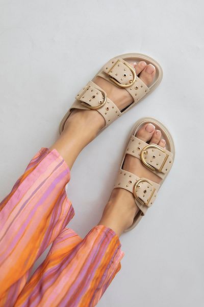 STRASWANS Papuci Pella Beige Suede Daily Comfort - Drop Detailed
