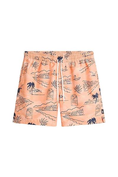 Vans Pantaloni scurți de baie portocalii pentru bărbați - elastic cu imprimeu primar