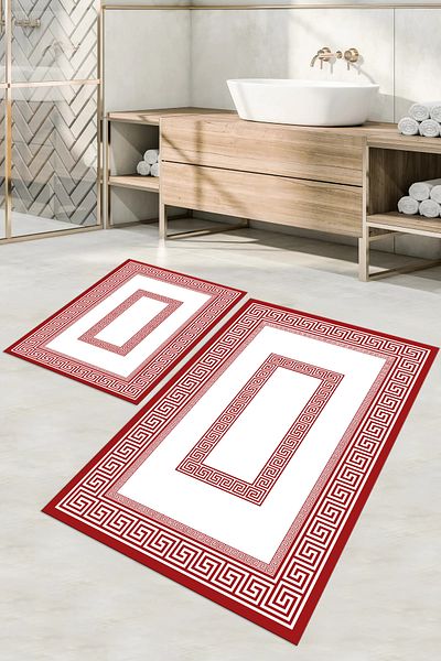 Napoli Home Set de scaune de toaletă pentru baie, model clasic, lavabil, imprimat digital, antiderapant, KLOZET-53-RED,