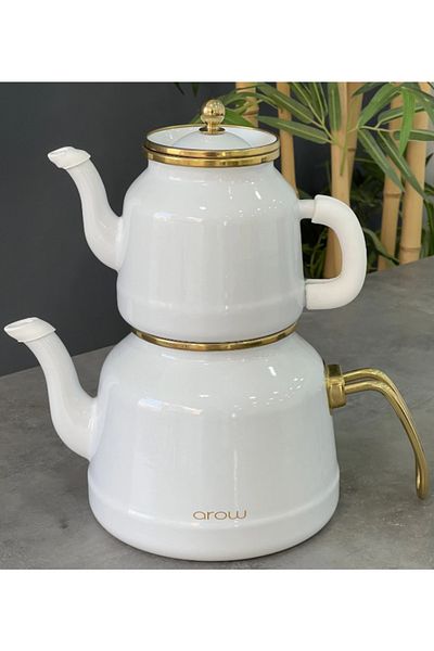 AHİR TİCARET Roomy Enamel Luxury Induction Base Teapot Set
