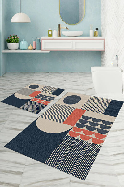 Napoli Home Σετ τουαλέτας με ψηφιακή εκτύπωση, αντιολισθητική βάση, μοντέρνο σχέδιο, χαλάκι μπάνιου