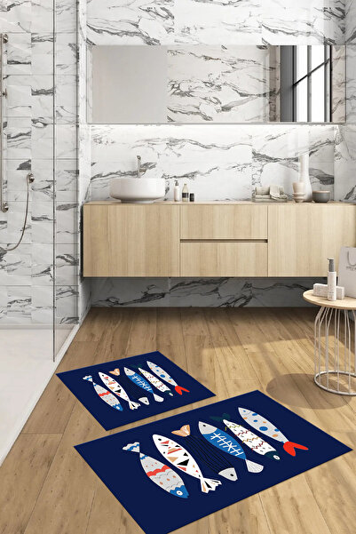 Napoli Home Σετ τουαλέτας με ψηφιακή εκτύπωση, πλενόμενο, πολύχρωμο μοτίβο ψαριού