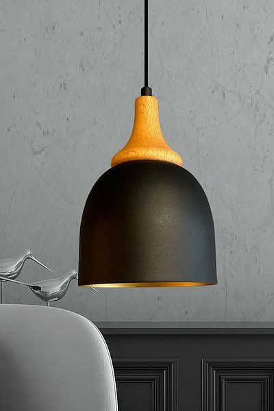 Bamyum Black Lamp Lighting - Single Chandelier Pendant Lamp, Living Room Kitchen Boutique - Inverted Mushroom Headboard