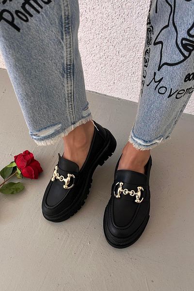 STRASWANS Luuk Women's Thick Sole Leather Loafer Shoes Black
