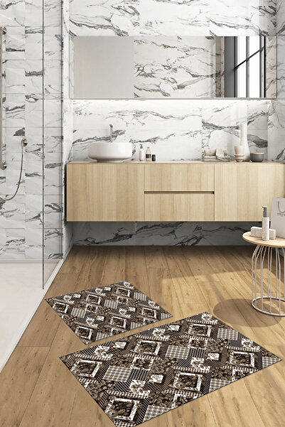 Napoli Home Set de covoraș de baie lavabil cu imprimeu digital cu model clasi...