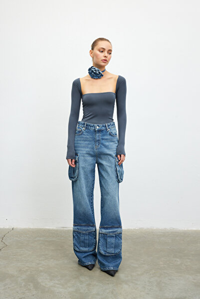 VATKALI Blugi cargo cu talie înaltă - Colecția Premium