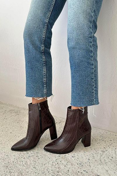 STRASWANS Fergal Women's Heeled Crocodile Boots Brown