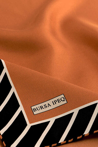 Bursa İpek Tan Line Pattern Twill Silk Scarf