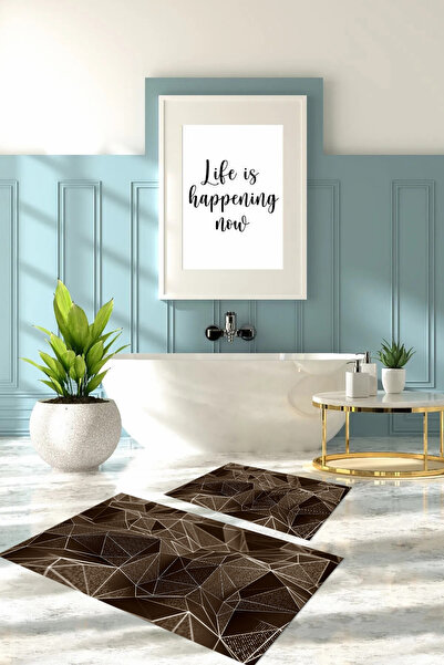 Napoli Home Set de covoraș de baie cu model geometric lavabil imprimat digital