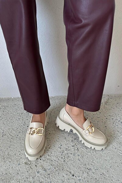 STRASWANS Sımmı Kadın Içi Dışı Hakiki Deri Makosen Ayakkabı Bej