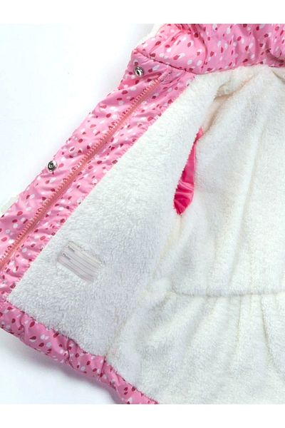 MDM Inflatable Jacket for Baby Girl - Special Cool, Fur Detail, Dotted, Zippered, Fleece and Hooded