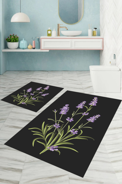 Napoli Home Set de scaune de toaletă pentru baie, lavabil, imprimat digital, cu model floral simplu, WC-61-ANTARACIT,