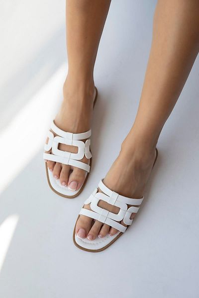 STRASWANS White Leather Casual Slippers - Baye Women