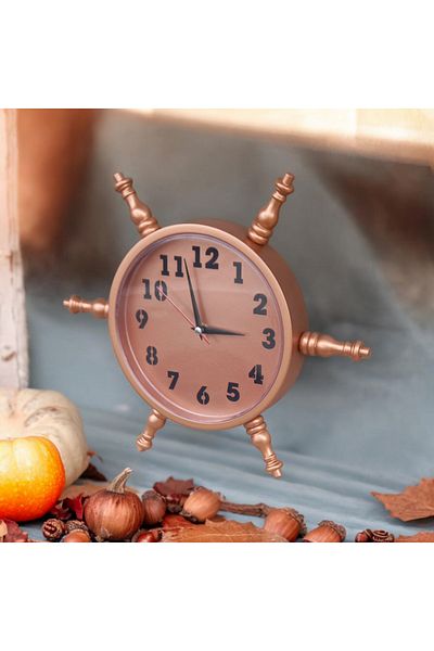 Bahat Copper Colored Wooden Sailor Helm Wall Living Room Office Clock Diameter 37 cm